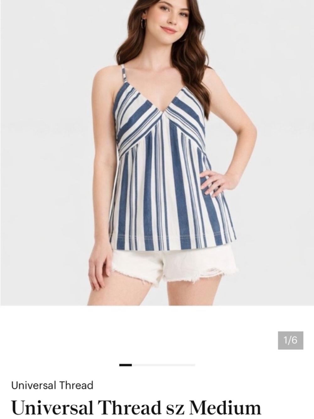 Universal Thread Blue & White Striped V-Neck Cami Top NWT